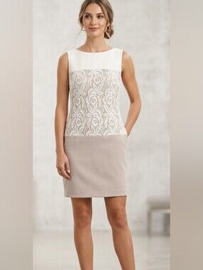 Studio One Size 6 Ivory Lace-Panel Mini Formal Dress with Beige Skirt